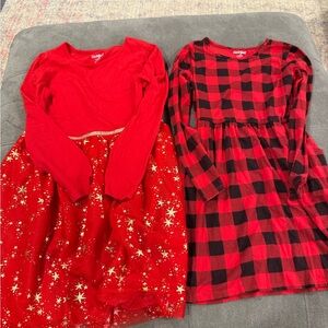 Cat & Jack Red Starry and Plaid Dress Set